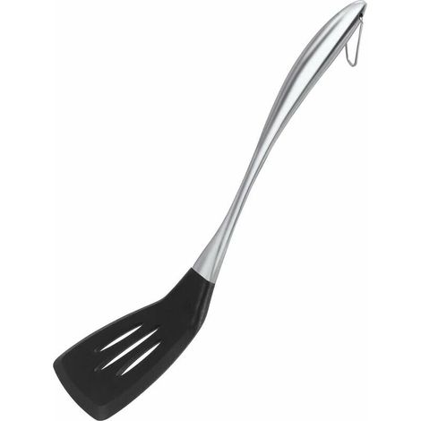 Spatule rainurée spatule en silicone souple antiadhésive avec poignée en acier inoxydable robuste Fish Egg omelette Pancake Burger cooking spatule noir