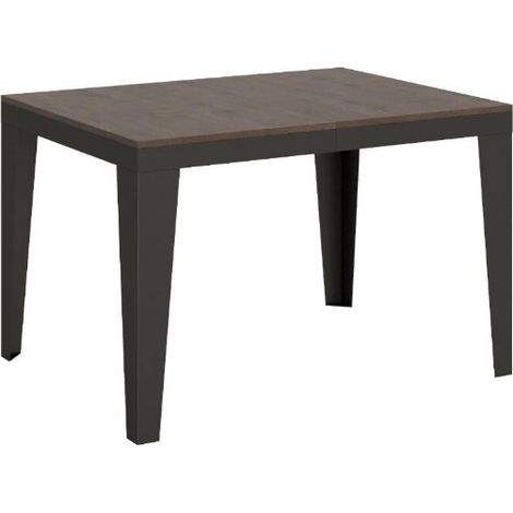 Table rectangulaire extensible 6 à 16 places L 120 à 380cm bois foncé et pieds acier gris foncé Flavien (1/5)