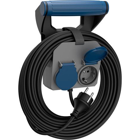 Prolunga da muro "Expert" a 2 prese con coperchio (3680W 16A e cavo da 1,4 metri) nera e blu