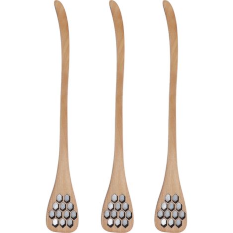 3 Pièces Cuillère à Miel Réutilisable en Bois, Bâton Mélangeur pour Cuisine Maison Restaurant, Design Bois Naturel