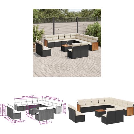 14-tlg. Garten-Sofagarnitur mit Kissen Schwarz Poly Rattan - Gartenmöbel - Esszimmergarnituren - Outdoor Möbel - Lounge Set - Rattan Gartenmöbel - Home & Living