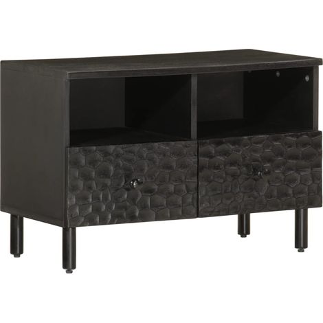 Meuble TV multimédia étagère télévision buffet téléviseur salle à manger salon chambre 70 x 33 x 46 cm bois massif de manguier noir