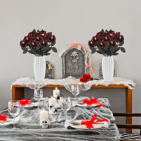 Künstliche Halloween-Rosen mit Totenkopfmuster – lila mit Totenkopfmuster (1/5)