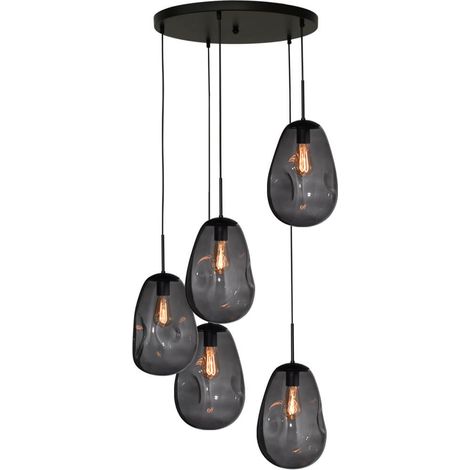 Lampe suspendue Vide Lava 5x verre à fumée Ø 22,5cm - 2762-05-50-5-05-60
