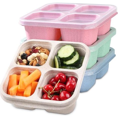 Set mit 4 wiederverwendbaren Bento Snackboxen mit Fächern (1/5)