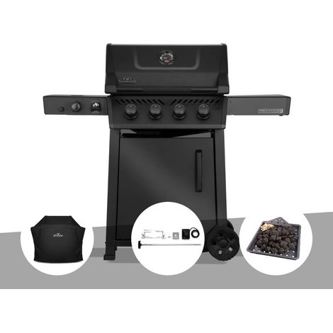 Barbecue gaz Freestyle 425 noir 4 brûleurs + 1 Sizzle Zone Série Phantom + Housse + Rôtissoire + Plateau charbon - Napoléon