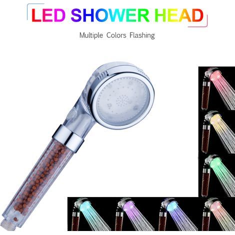 Pommeau Douche Anti Calcaire, Economiseur d'eau pression Pommeau de Douche avec 7 Couleurs Changeantes, Transparent Douche à Main avec Filtre ionique et Pierre pour Spa (1/5)