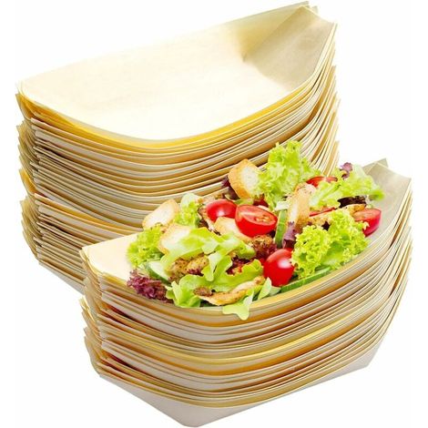 Cuenco En Bois - 17 X 8 Cm - Pour Apéritifs Sushis Frites Saucisses Donuts - Écologique Durable - 100 Pièces (1/5)