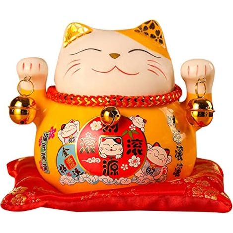 Tirelire Chat Porte-bonheur, 4,5 Pouces Feng Shui, Céramique, Tirelire Chat Chanceux pour Cadeau Décoration Bureau Jouets (Jaune) (1/5)
