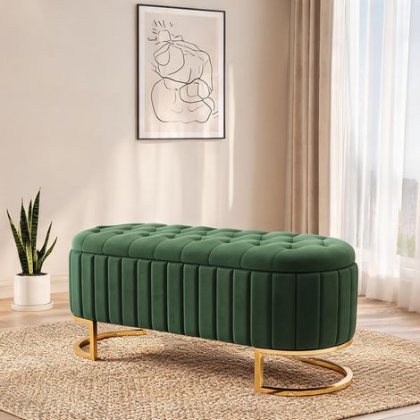 Coffre de rangement avec coussin 120 x 40cm vert velours (1/5)