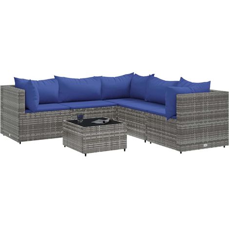 vidaXL Set Divani da Giardino 6 pz con Cuscini in Polyrattan Grigio (1/5)
