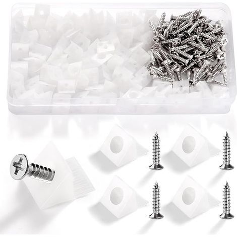 100 Pièces Cales de Réparation de Tiroir, Cales en Plastique pour Meuble Tiroir, Fixation Etagere Armoire Fond de Tiroir Réparer Les Cales, avec 100 Pièces Vis, 14 13 9.3mm (Blanc) (1/5)