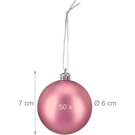 Lote de 50 bolas de Navidad decorativas mates para abeto alegría 7 x 6 cm de plástico rosa 130017251 (1/3)