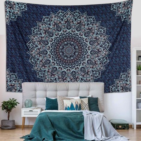 Tapisserie Mandala en coton - Couvre-lit Bohème (Bleu, 100x150c (1/3)