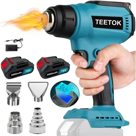 Heat guns,Portable LCD Display Cordless Hot Air Gun, Fast Heating Soldering 86℉-1022℉, 2 Temperature Control ,4 Nozzles for DIY Crafts, Shrink Tubing, 2x 3.0A Battery,Compatible with Makita Battery