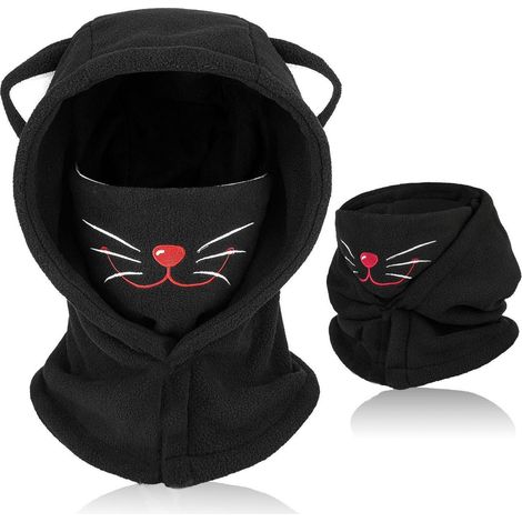 Kinder Sturmhaube Fleece warm winddicht 4-12 Jahre Katze Schwarz (1/5)