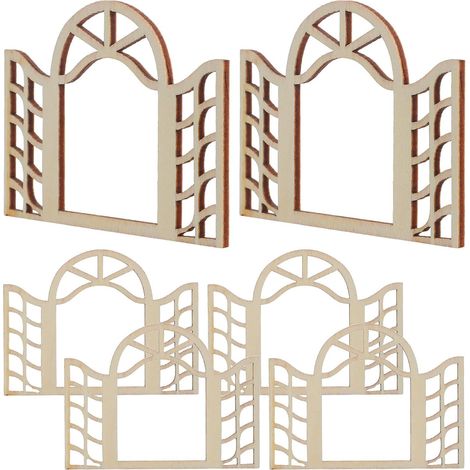 6 Pièces Cadre Fenêtre en Bois Non Finition Peinturable Vintage Khaki Léger Fait Main pour Meubles Miniatures et Loisirs Créatifs DIY Décor Maison de Poupée (1/5)