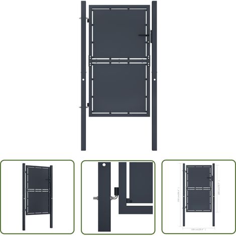 The Living Store Gartentor Stahl 100 x 200 cm Anthrazit - Gartentor - Stahltür - Zaun - Einfahrtstor - Sicherheitszaun (1/4)
