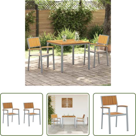 Akazienholz - Stapelstuhl 2 pcs Braun 56 x 57 x 87 cm Massivholz Akazie (1/5)