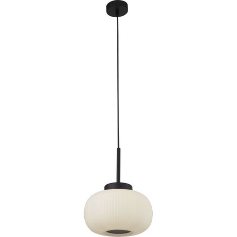 Lampada a sospensione da soffitto Searchlight Lumina 1 luce con vetro satinato rigato (1/5)