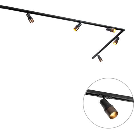 Modern Track Lighting System with 5 Spotlights Black with Dark Bronze 1-Phase - Iconic Kohua