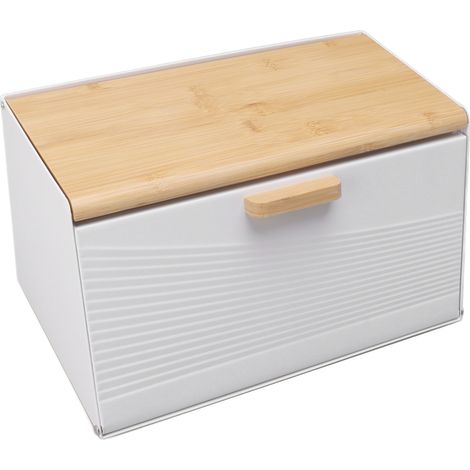 Boîte à pain trapézoïdale en fer blanc avec couvercle rabattable, idéale pour la cuisine et les restaurants. (1/5)