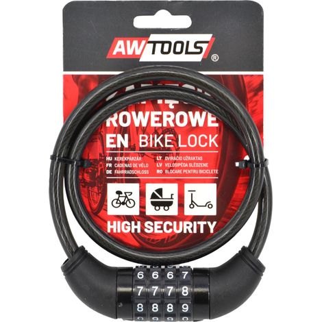 AWTOOLS - Candado de bicicleta 8x65cm con combinación, ideal para seguridad de bicicletas, diseño resistente, sistema de código, fácil de usar, perfecto para uso urbano y profesional.