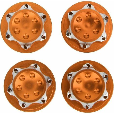 Pack de 4pcs 17mm écrou de moyeu de Roue, Alliage d'aluminium Anti-poussière Couvercle écrou Remplacement de Roue Accessoire adapté pour 1/8 RC modèle de Voiture(Orange) (1/5)