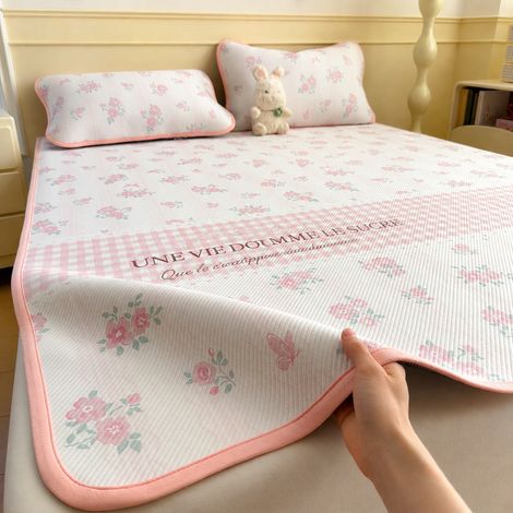 Parure rafraîchissante en soie glacée 150x200 cm avec 2 taies d'oreiller - Fleurs roses rose 150cm 200cm réf 300 g – Livraison gratuite