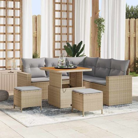 Gartensofa-set mit Kissen 9 pcs Beige und Hellgrau Poly-Rattan vidaXL (1/5)