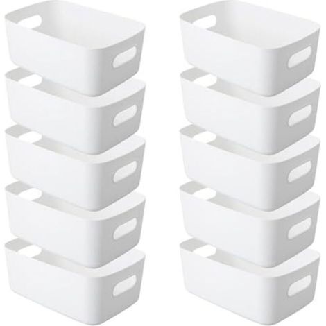 Lot de 10 boîtes de rangement, paniers de rangement en plastique avec poignées, 24 x 17 x 10 cm boîtes de rangement en plastique, pour placards de cuisine, étagères de salle de bain, (1/5)