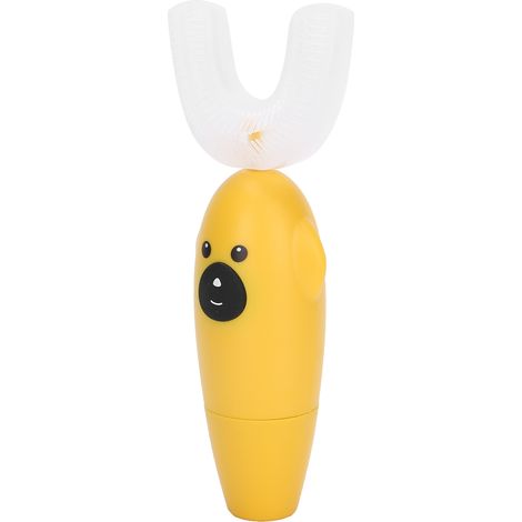 Brosse à dents électrique en U pour enfants, nettoyage automatique des dents, massage buccal doux, hygiène dentaire, couleur jaune, brosse rotative pour petits. (1/5)