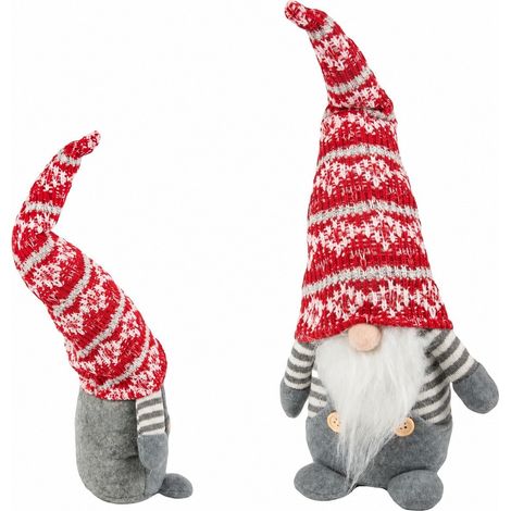 Gnome de Noël gris avec barbe, peluche douce de 38 cm, chapeau flexible, décoration de Noël grise (1/5)