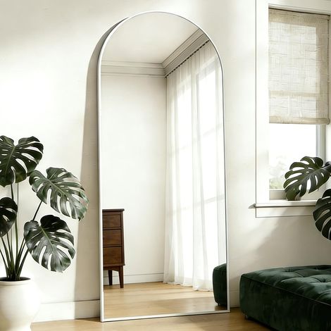CASSILANDO 165×60cm Arc Miroir pleine longueur, miroir de sol autoportant, Pour chambre, salon, vestiaire, blanc