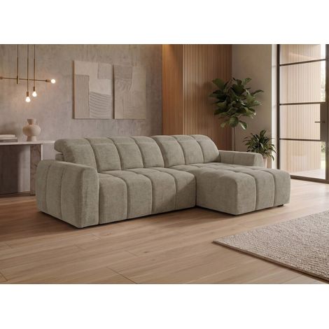 Canapé d'angle relax électrique en velours chiné taupe DANIA (1/5)