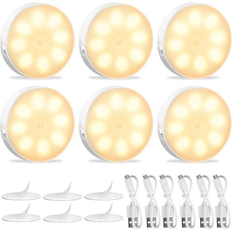Lot de 6 Veilleuse LED Rechargeable USB Capteur Mouvement 8 LEDs Mode Auto Pour Couloir Escalier (1/5)