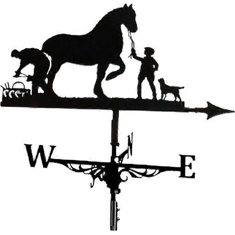 Girouette en métal représentant un fermier et un cheval, indicateur de direction du vent --