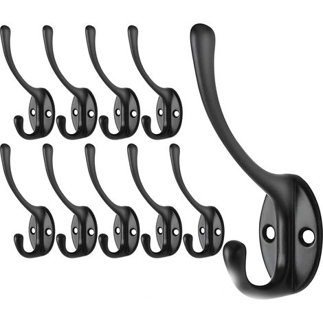 CCYKXA 10 Pieces Wall Hooks Black, Vintage Wall Coat Hooks Gooseneck Hooks Double Wall Hooks with 40 Screws, for Door Bathroom Kitchen (1/5)