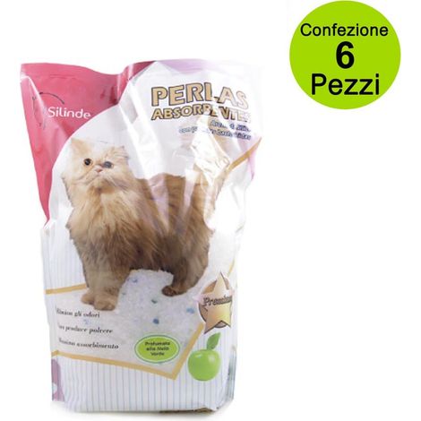 Multipack da 6 pz silinde lettiera per gatti sabbia silicio 5 litri profumata mela verde premium