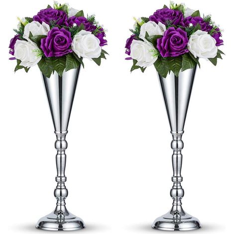 2 vases de décoration de mariage en métal argenté PCS (2 x L, argent)