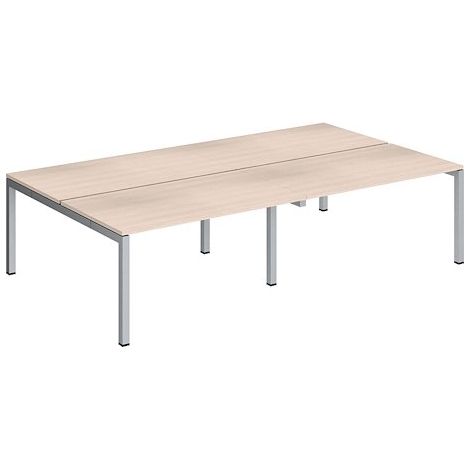 Pôle 4 bureaux droits Teamline L 280 cm - plateaux chêne clair piètement métal aluminium arche - Maxiburo