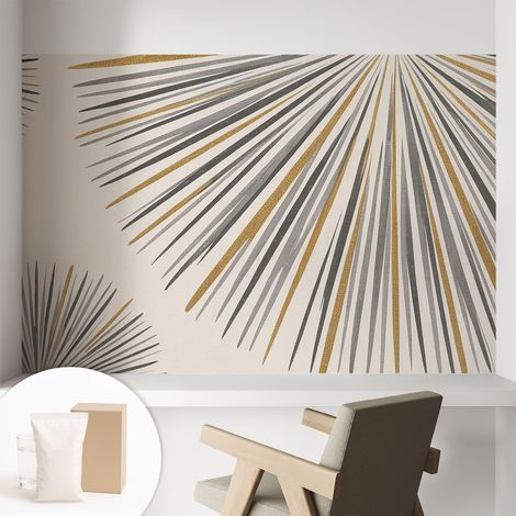 Papier peint intissé classique moderne pour salon et chambre à coucher Décoration rapide avec colle Éventails géométriques 104x70 cm (1/5)