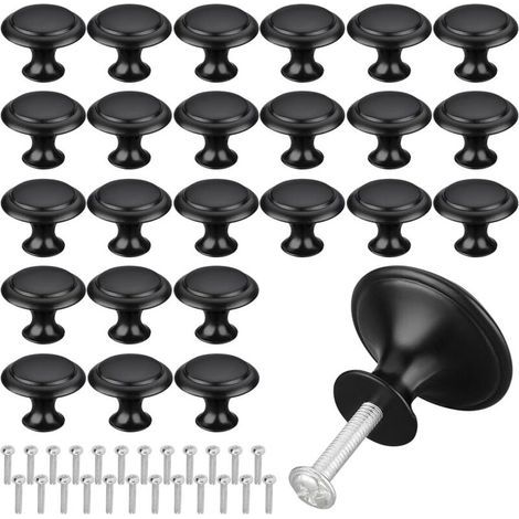 Noir Tiroir de Porte Poignée,Boutons de Porte Rond Boutons,Noir Mat Tiroir de Porte Poignée,30mm Bouton de Meubles s'appliquent à Poignées de Meuble pour Placard Armoire Cuisine (25 Pièces) (1/4)