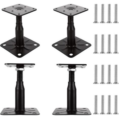Pair Lot de 4 Pied de Poteau Reglable 100 à 150 MM Support de Poteau Reglable Support Poteau Bois Galvanisé avec Vis 75 x 95 mm Embase Pied de Poteau Vissé pour Terrasses, Abris, Gazebos (1/5)