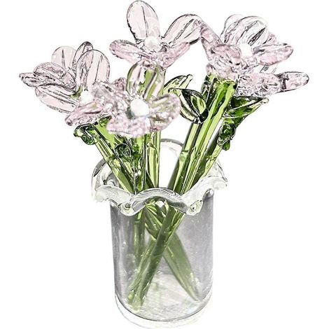 Bouquet de fleurs en verre avec vase et mini-fleurs soufflées à la main pour la décoration du salon - K (1/4)