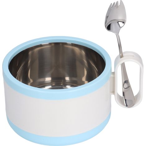 Schüssel aus Edelstahl 304 für Instantnudeln, mit Deckel, für Büroangestellte und Studenten, Fast-Food-Becher, mikrowellengeeignet, blaue Lunchbox + Löffel aus Edelstahl 304 (1/5)