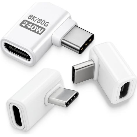 3PCS USB C 90 Degree Adapter 80Gbps avec USB C Coudé, Adaptateur USBC Mâle vers TYP C Femelle Angle Droit 240W, Prolongateur Type C pour Tablette, Console, Ordinateur, Accessoires (1/5)