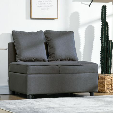 Sofá Cama de 1 Plaza con Respaldo Ajustable Sillón Cama Individual con Almohadas para Dormitorio Apartamento Gris (1/5)