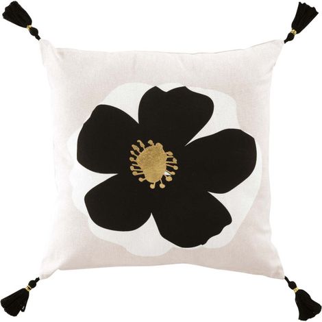 Coussin Déco Pompons "Issey" 45x45cm Naturel (1/3)