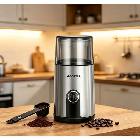 Broyeur à grains Aigostar 200W acier inoxydable 75g, broyage rapide réglable pratique pour café artisanal (1/3)